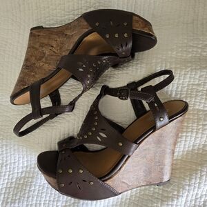 Charlotte Russe Brown Wedge Sandals with Perforated Design